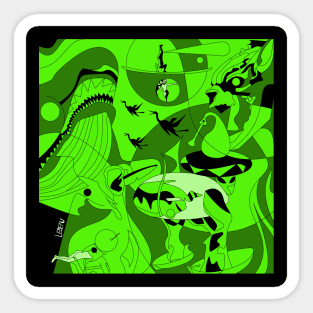 green the garden of earthly delights in ecopop aesthetic kaiju mexican remix art Sticker